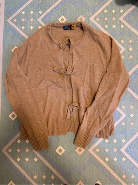 Polo by Ralph Lauren Camel Tie-Front Wool Blend Cardigan